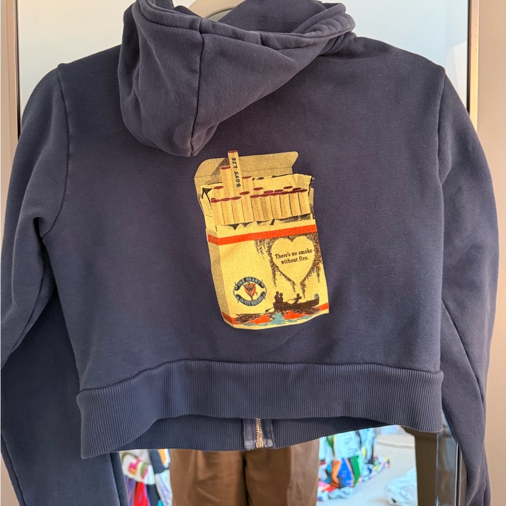 Boys Lie Navy Cropped Hoodie with Yellow Graphic Pack Print